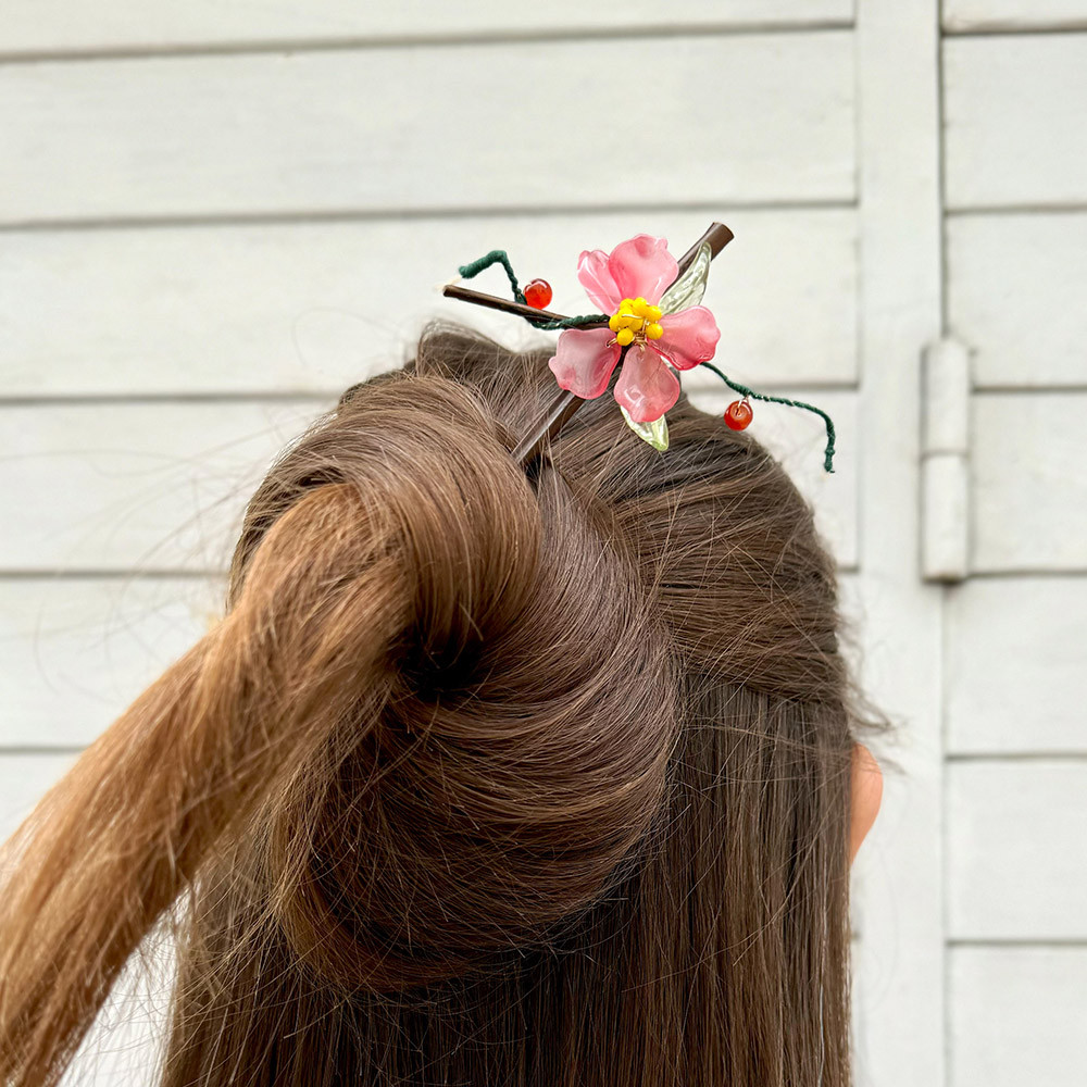 Китайська традиційна шпилька для волосся на дерев'яній основі «Натхнення», фото 1