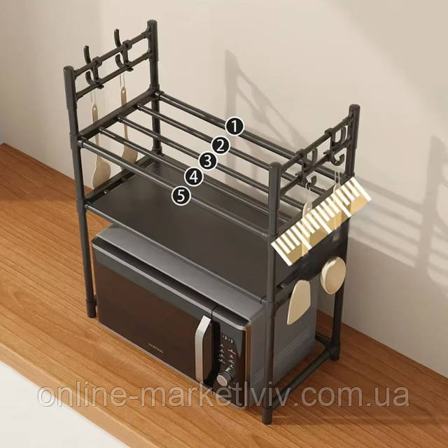 Купити Кухонна полиця для мікрохвильовки 72х59,5х33см, 4 гачки, XL