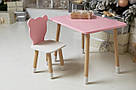 Дитячий прямокутний стіл і стільчик ведмежа з білим сидінням. Столик рожевий дитячий, фото 2