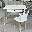 Дитячий білий стіл з шухлядою та стілець корона білій. Для дітей 1 групи зросту (100-115см), фото 3