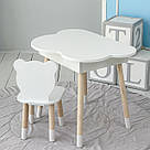 Дитячий білий стіл хмаринка з нішею та стілець ведмедик білий. Для дітей 1 групи зросту (100-115см), фото 5