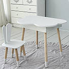 Дитячий білий стіл хмаринка з нішею та стілець зайчик білий.  Для дітей 1 групи зросту (100-115см), фото 3