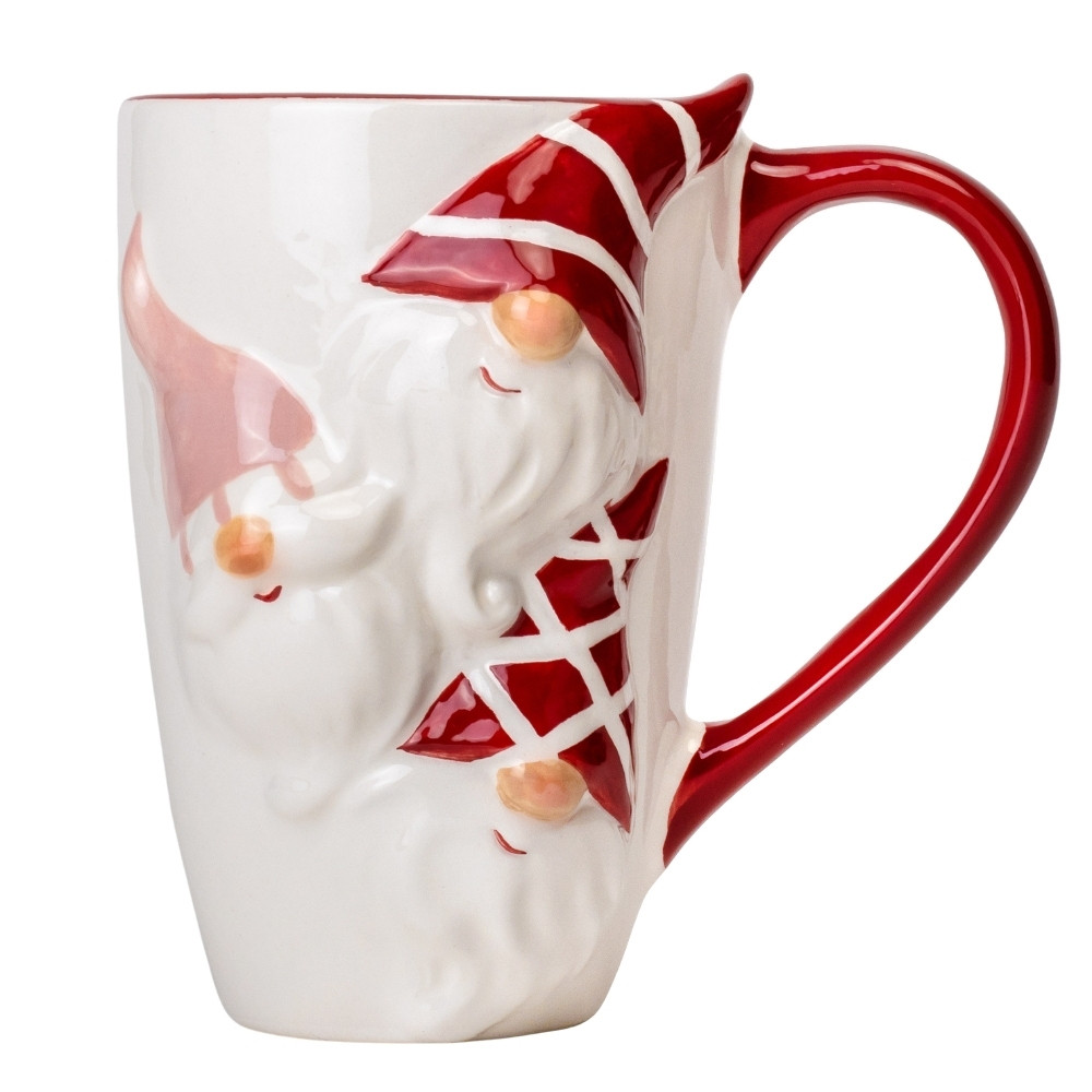 Новорічний набір із чотирьох керамічних чашок з ручкою "Веселі гноми" 450 мл, фото 1