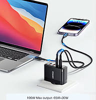 Мережевий зарядний пристрій Essager 100W GaN 4 Travel Charger 2 Type-C + 2 Type-A Black (ES-CD37), фото 6