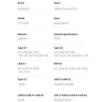 Мережевий зарядний пристрій Essager 100W GaN 4 Travel Charger 2 Type-C + 2 Type-A Black (ES-CD37), фото 11