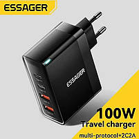 Мережевий зарядний пристрій Essager 100W GaN 4 Travel Charger 2 Type-C + 2 Type-A Black (ES-CD37), фото 3