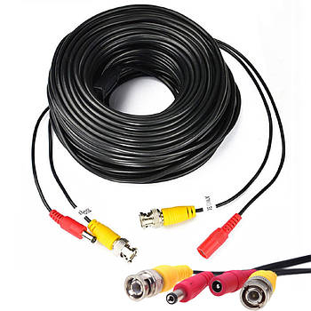 Патчкорд комбінований 50м, BNC-DC / Кабель для відеоспостереження / Кабель для камер / Дріт для відеокамер