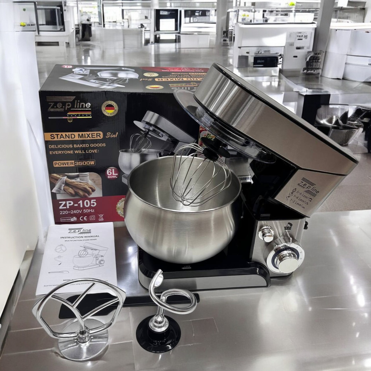 Кухонный комбайн Zepline ZP-105 на 6 л с 3 насадками 3500 Вт Мощный кухонный планетарный миксер-тестомес