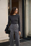Жіночі класичні штани теплі прямі сірі твід, фото 2