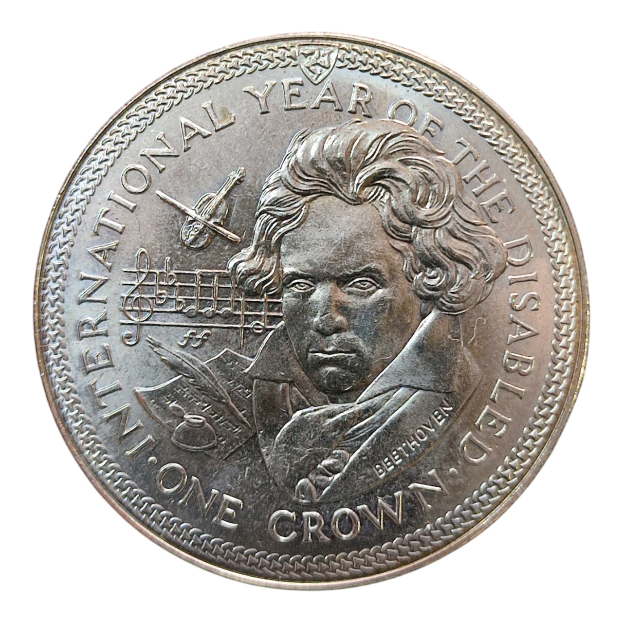 Острів Мен 1 крона, 1981 Міжнародний рік інвалідів - Бетховен
