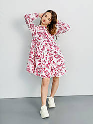 Біла сукня для дівчат у вільному пошитті з яскравим принтом розміри 134-158