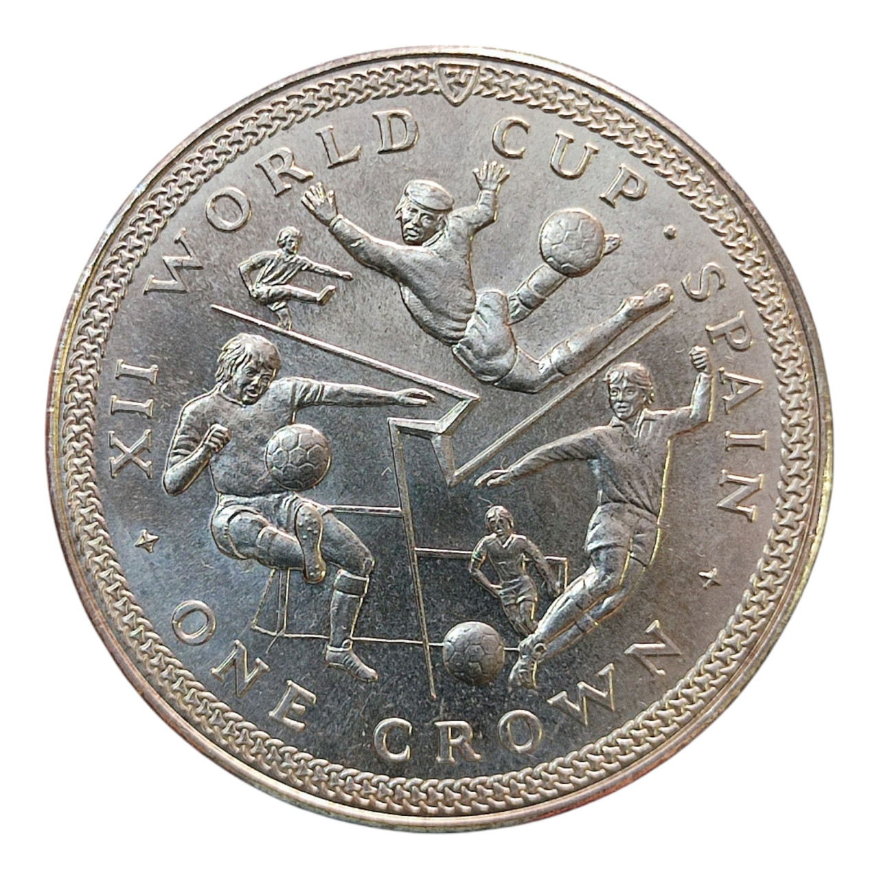 Острів Мен 1 крона, 1982 Чемпіонат світу з футболу 1982, Іспанія - футболіст / воротар вгорі /