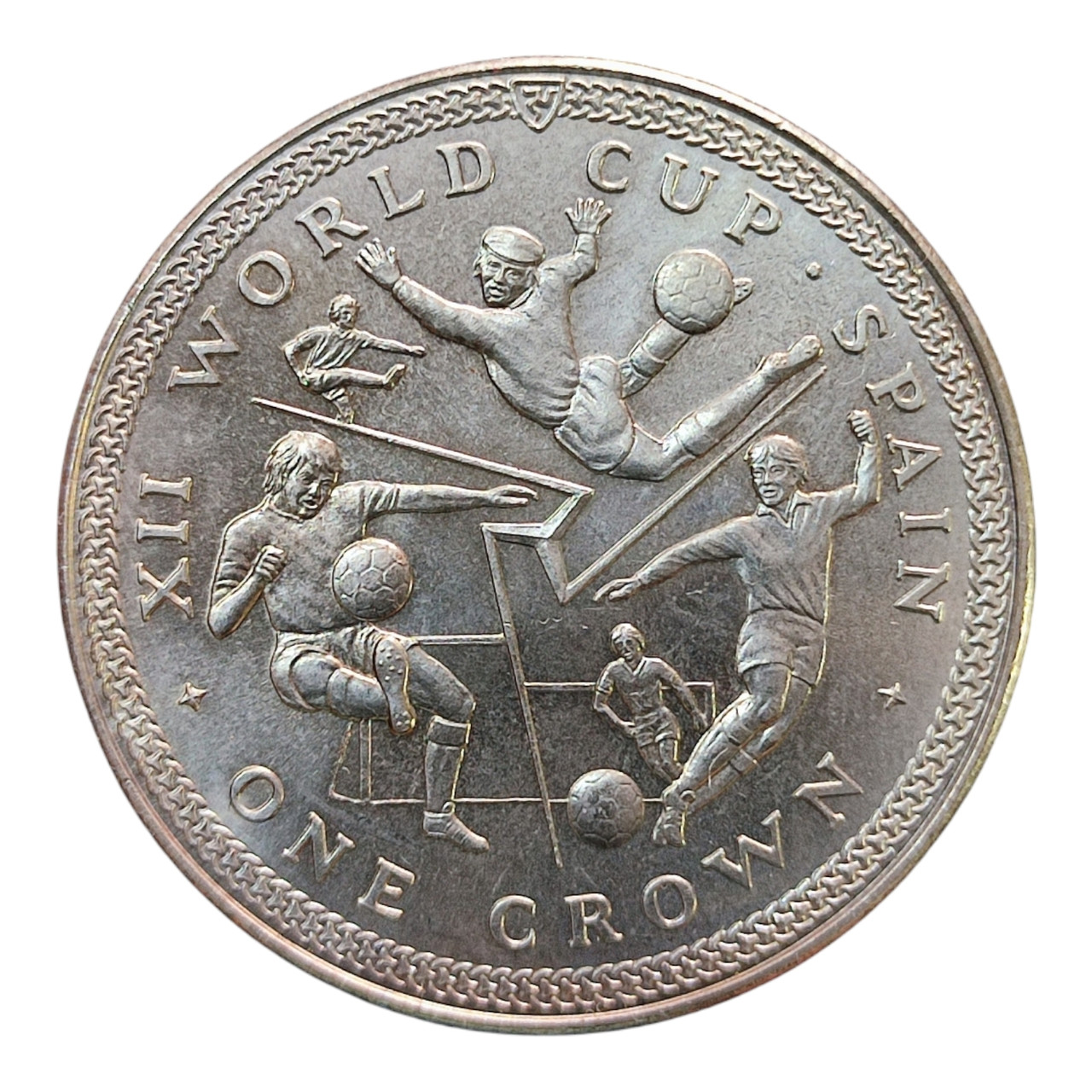 Острів Мен 1 крона, 1982 Чемпіонат світу з футболу 1982, Іспанія - футболіст / воротар вгорі /