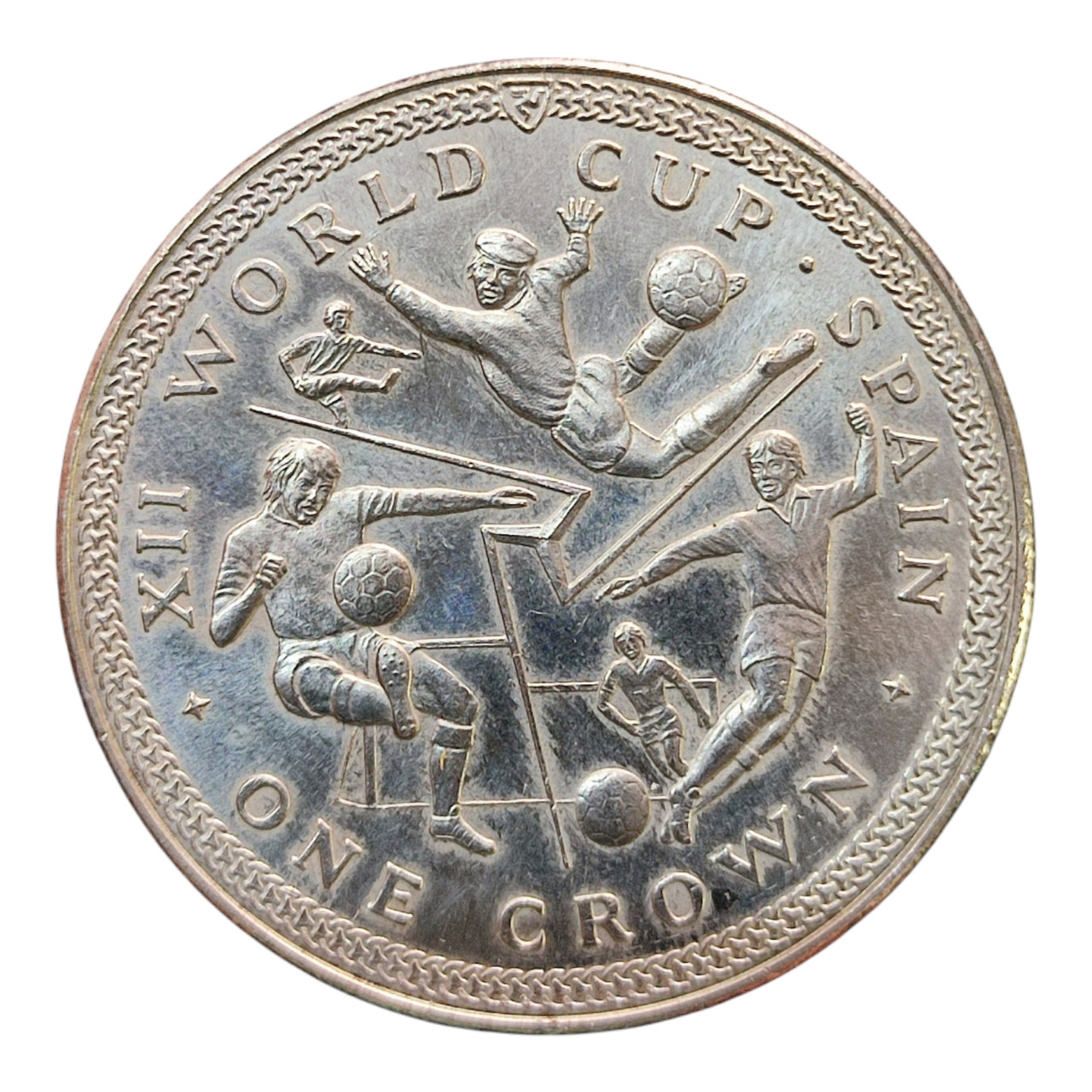 Острів Мен 1 крона, 1982 Чемпіонат світу з футболу 1982, Іспанія - футболіст / воротар вгорі /