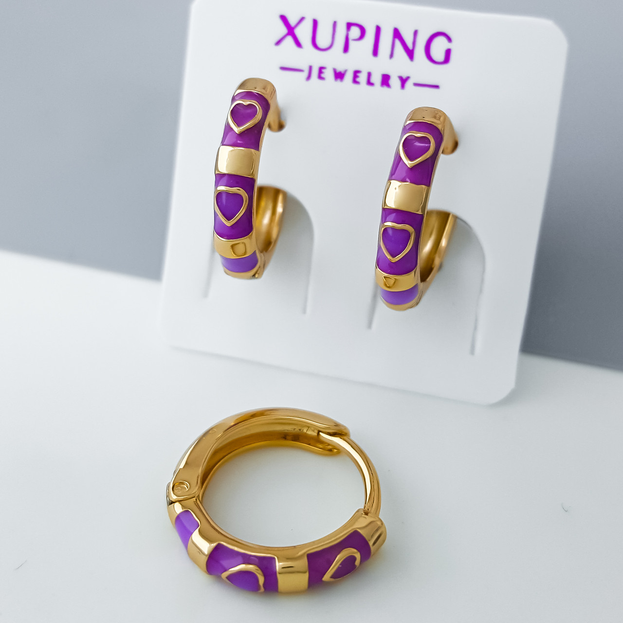 Сережки дитячі "Класика" з фіолетовою емаллю, медзолото Xuping позолота 18К