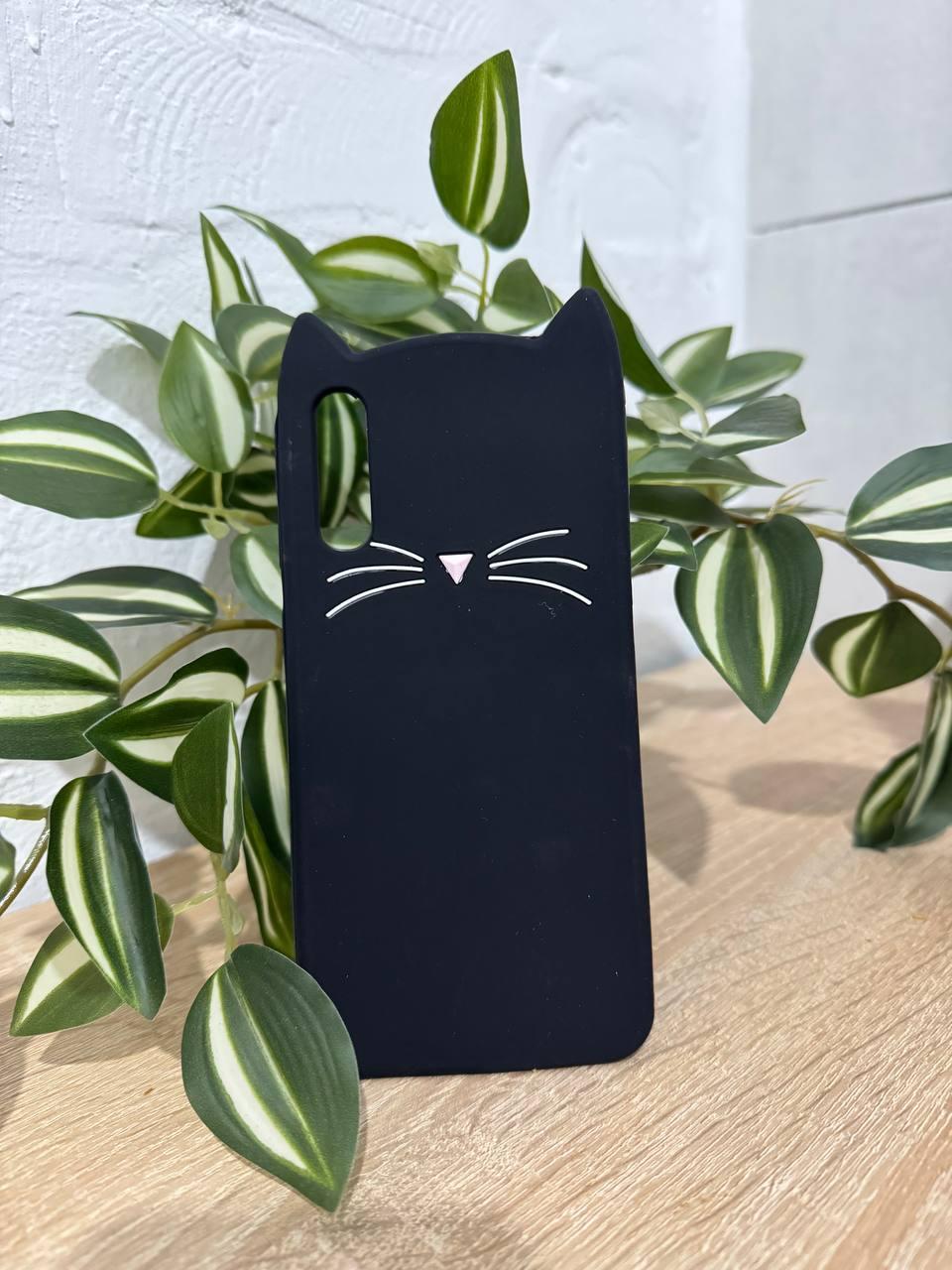 Силіконовий чохол для Samsung Galaxy А50 - 3D Cat (Кіт з вусами), Чорний