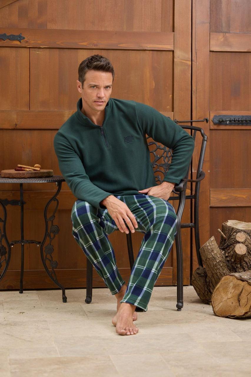 Чоловіча ФЛІСОВА піжама домашній костюм штани+кофта ТУРЦІЯ ЗЕЛЕНО-СИНІЙ PJ6110-5, фото 1