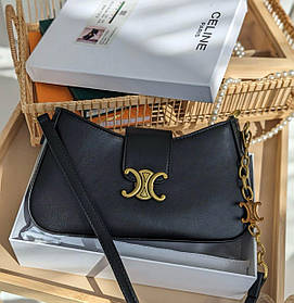 Сумка Celine Black багет чорна з короткою ручкою міні сумочка на плече на 1 відділення