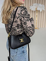 Сумка Celine Black багет чорна з короткою ручкою міні сумочка на плече на 1 відділення, фото 4