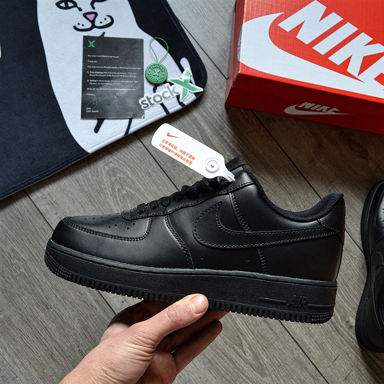 Чоловічі кросівки Nike Air force 1 low black чорні осінь-весна демісезонні. Живе фото, фото 1