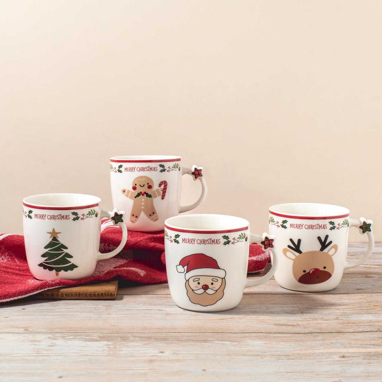 Набір новорічний із чотирьох керамічних чашок "Merry Christmas" 360 мл, фото 1