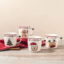 Набір новорічний із чотирьох керамічних чашок "Merry Christmas" 360 мл