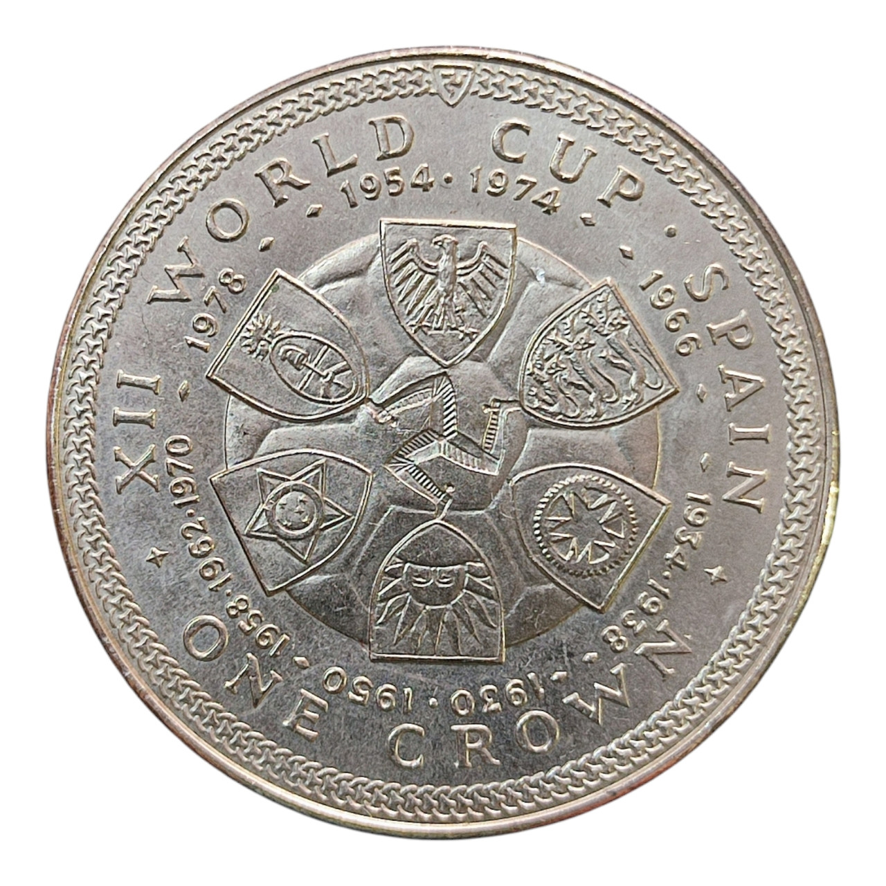 Острів Мен 1 крона, 1982 Чемпіонат світу з футболу 1982, Іспанія - герби