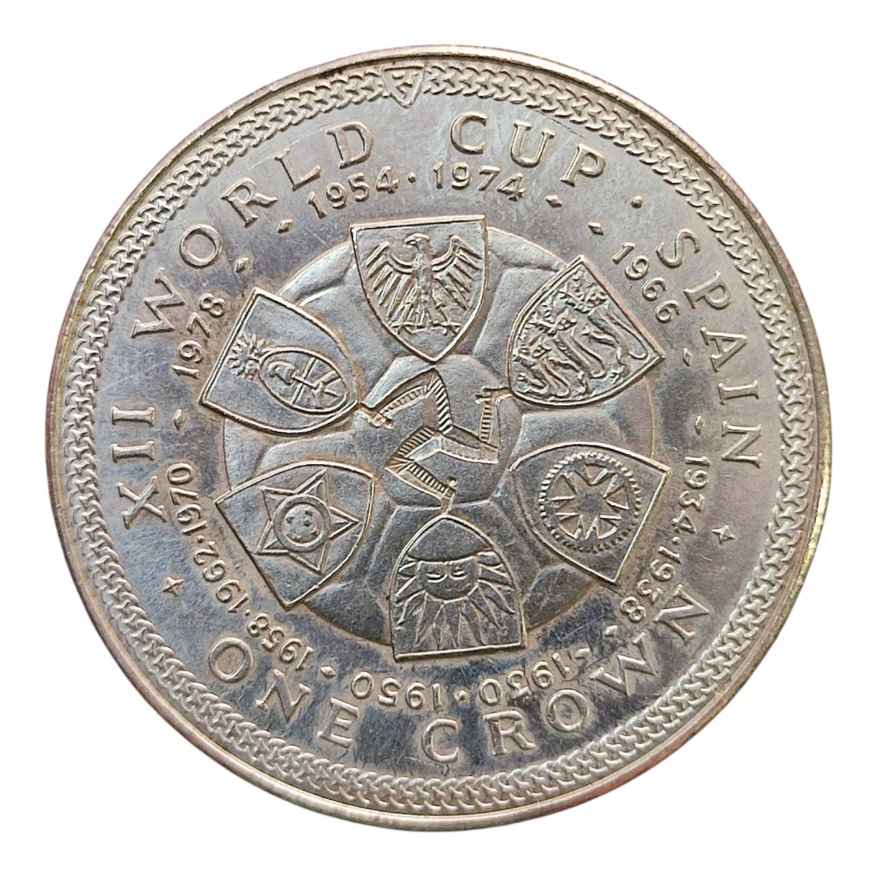 Острів Мен 1 крона, 1982 Чемпіонат світу з футболу 1982, Іспанія - герби