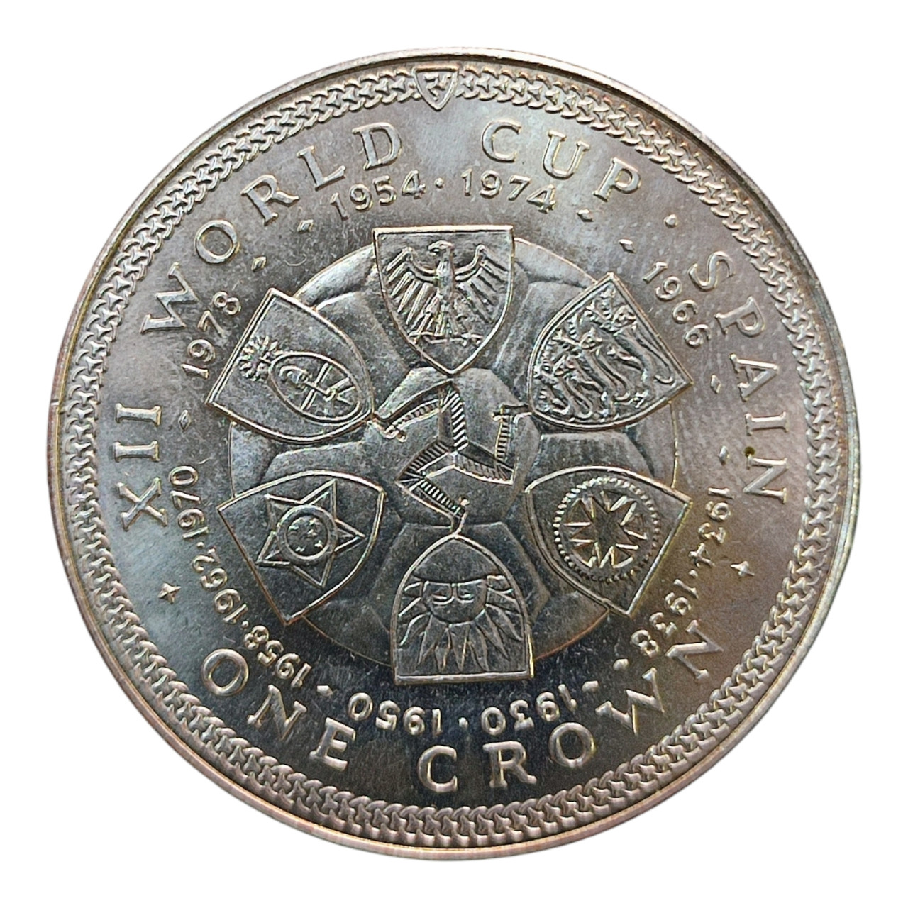 Острів Мен 1 крона, 1982 Чемпіонат світу з футболу 1982, Іспанія - герби