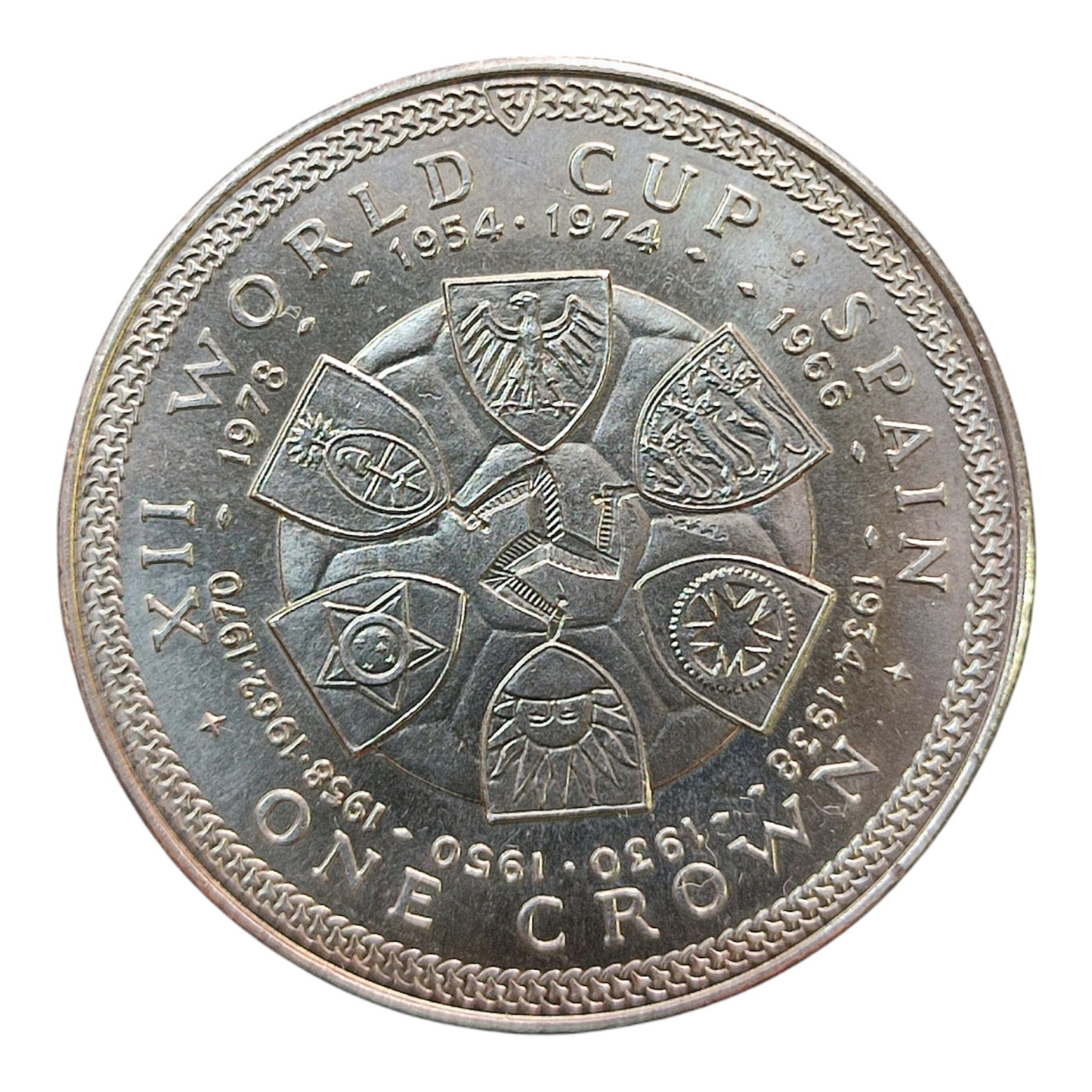 Острів Мен 1 крона, 1982 Чемпіонат світу з футболу 1982, Іспанія - герби