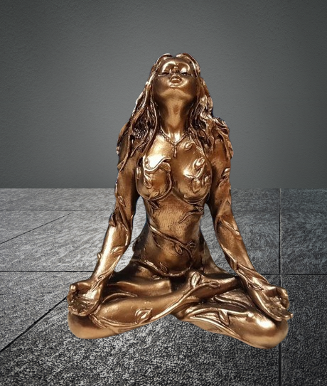 Прикраса будинку мініатюрна статуетка Гайя «Мати Земля» Гайя в позі лотоса із заплющеними очима. колір бронза, фото 1