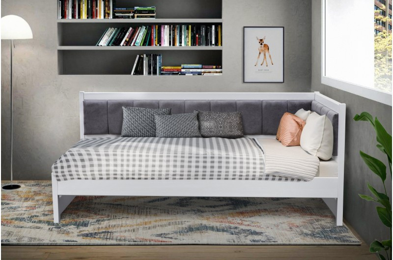 Ліжко   з м'яким узголів'ям  і бортиком Лілі вільха + тканина Мікс меблі, колір білий