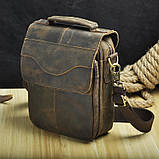 Чоловіча сумка через плече Натуральня шкіра Барсетка Чоловіча шкіряна сумка для документів CRAZY HORSE Коричнева, фото 4