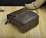 Чоловіча сумка через плече Натуральня шкіра Барсетка Чоловіча шкіряна сумка для документів CRAZY HORSE Коричнева, фото 7