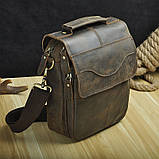 Чоловіча сумка через плече Натуральня шкіра Барсетка Чоловіча шкіряна сумка для документів CRAZY HORSE Коричнева, фото 5