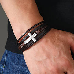 Браслет чоловічий шкіряний Secret Cross Коричневий