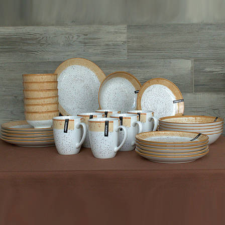 Набір тарілок Ardesto Siena 30 предметів SBG біло-жовтий, фото 1