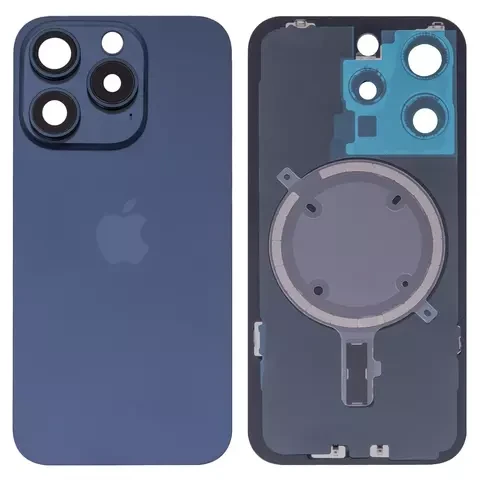 Задня панель корпусу для iPhone 15 Pro, синя, зі склом камери, small hole, фото 1