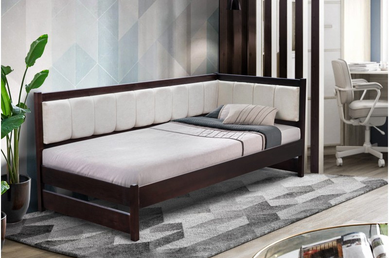 Ліжко   з м'яким узголів'ям  і бортиком Лілі вільха + тканина Мікс меблі, колір темний горіх