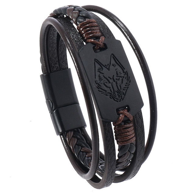 Браслет чоловічий шкіряний Wolf Brown