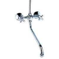 Змішувач QN 1/2" для ванни гусак вигнутий дивертор вбудований кульовий AQUATICA (QN-2C458C)