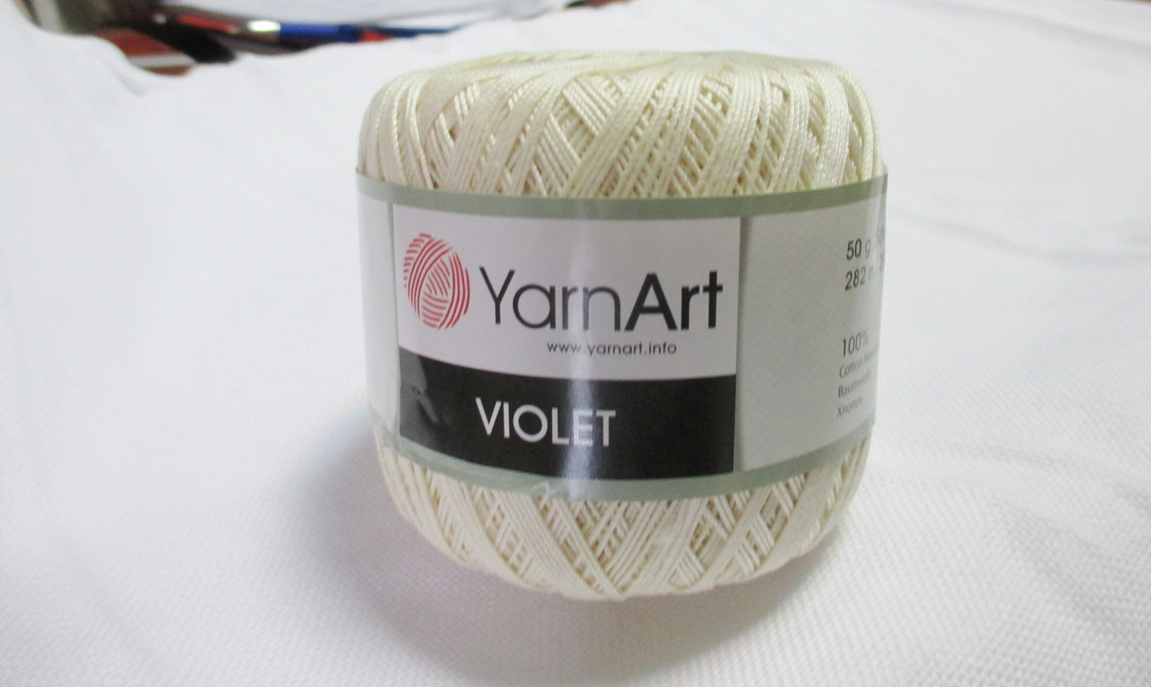 Пряжа нитка для в'язання Violet YarnArt 100% бавовна молочний № 6282