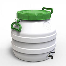 Бідон Євро Пласт 35л харчовий з  нержавіючим краном AISI 304 зелена кришка Так