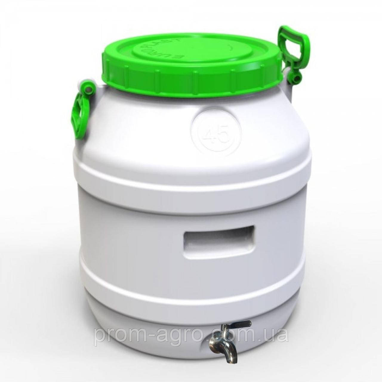 Бідон Євро Пласт 45л харчовий з  нержавіючим краном AISI 304 зелена кришка Так