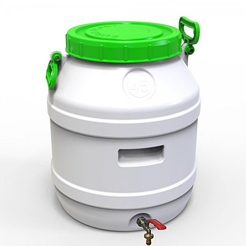 Бідон Євро Пласт 45 л харчовий з латунним краном зелена кришка Так, фото 1