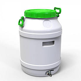 Бідон Євро Пласт 55л харчовий з  нержавіючим краном AISI 304 зелена кришка Так