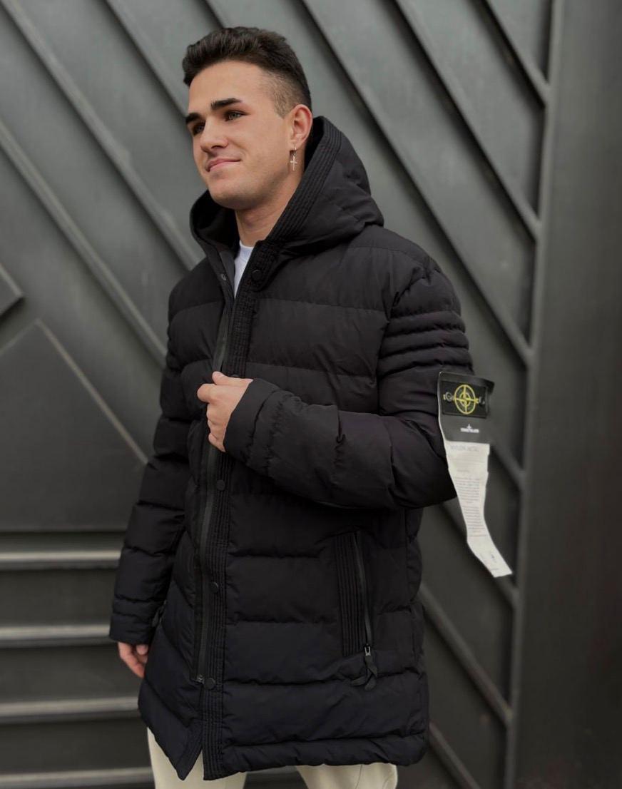 Пуховик Stone Island Khaki зелена куртка чоловіча Стон Айленд зимова куртка хакі з капюшоном і патчами