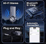 Bluetooth адаптер в машину для автомагнітоли Toocki Bluetooth 5.1 USB AUX в авто, фото 7