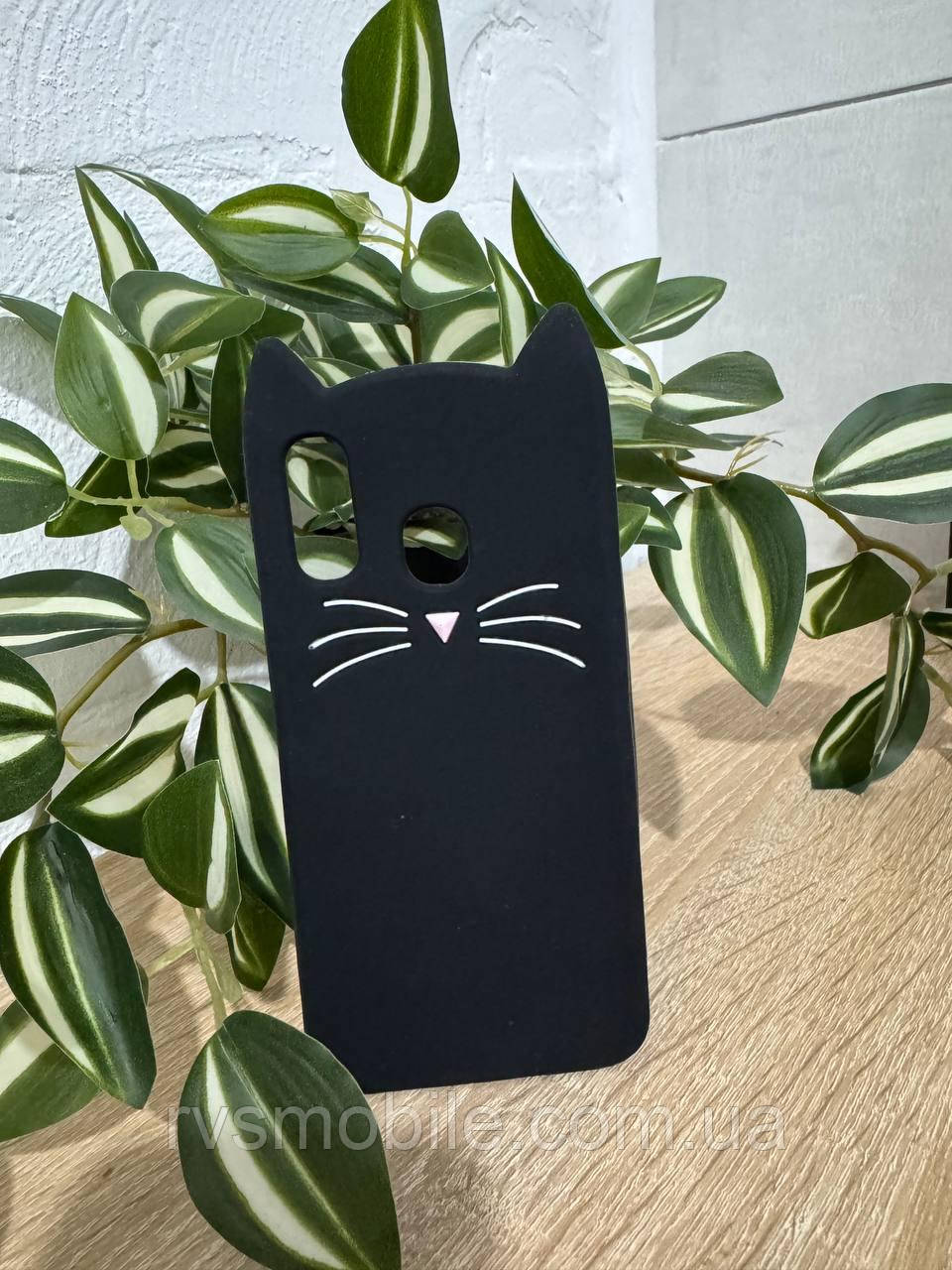 Силіконовий чохол для Samsung Galaxy А40 - 3D Cat (Кіт з вусами), Чорний