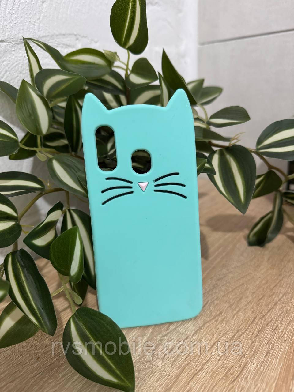 Силіконовий чохол для Samsung Galaxy А40 - 3D Cat (Кіт з вусами), М'ятний